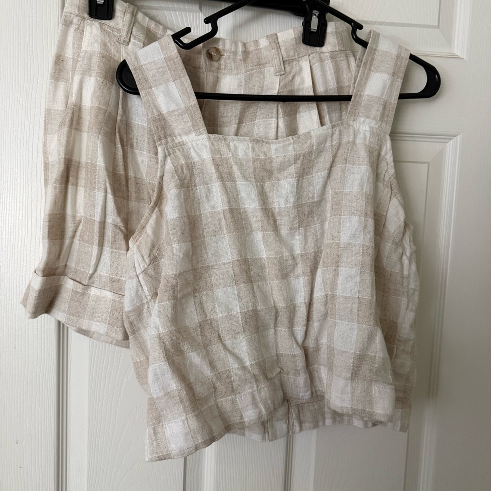 Madewell High Waist Plaid Shorts in Beige and White MATCHING SET